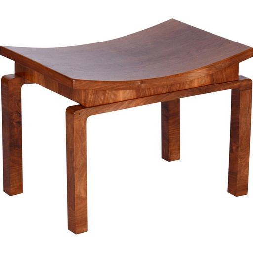 Tabouret vintage ArtDeco en noyer, Tchécoslovaquie années 1920