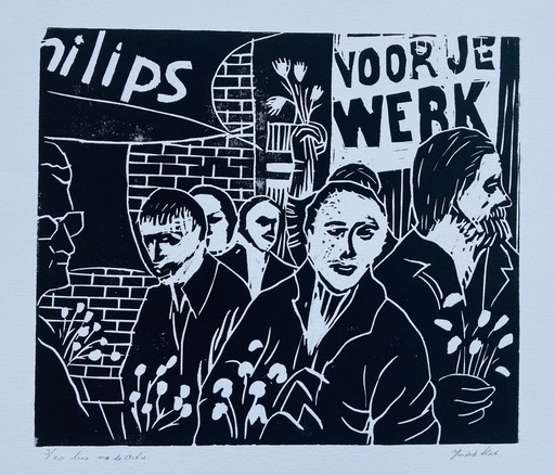 Hendrik Kist - Linogravure - Après l'action - Vintage