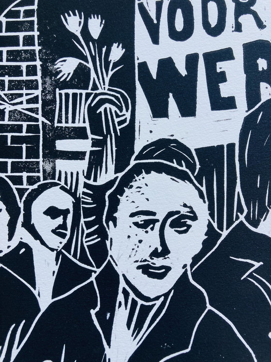 Image 1 of Hendrik Kist - Linogravure - Après l'action - Vintage