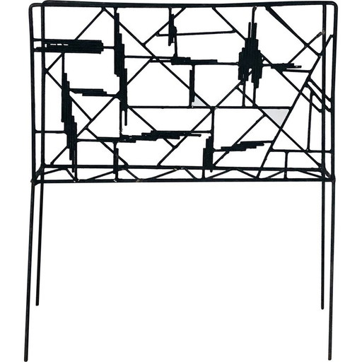 Porte-revues vintage en métal noir, France 1950