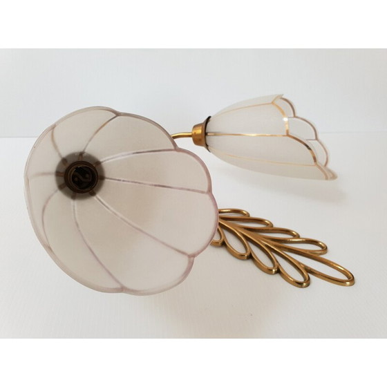 Image 1 of Applique vintage en laiton doré et verre, France 1950