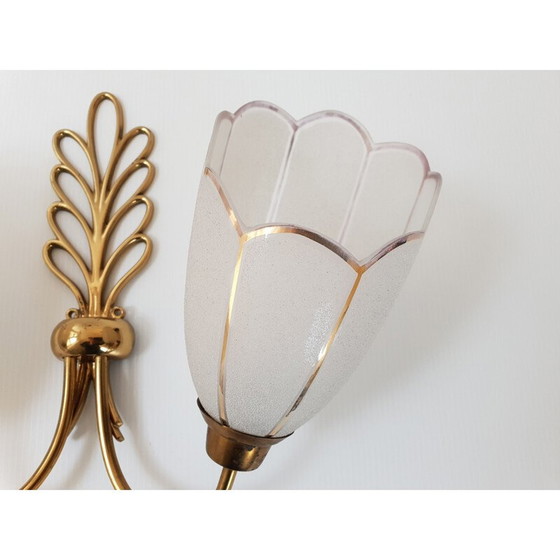 Image 1 of Applique vintage en laiton doré et verre, France 1950