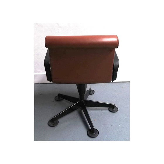 Image 1 of Fauteuil de bureau vintage en cuir avec accoudoirs par Sapper pour Knoll