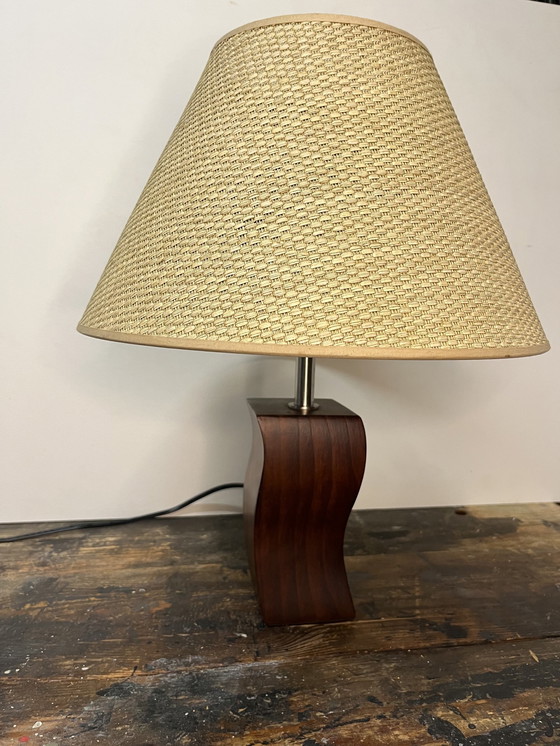 Image 1 of Lampe à vagues vintage post-moderne avec base en bois