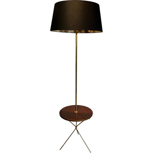 Lampadaire vintage en laiton et acajou, 1940