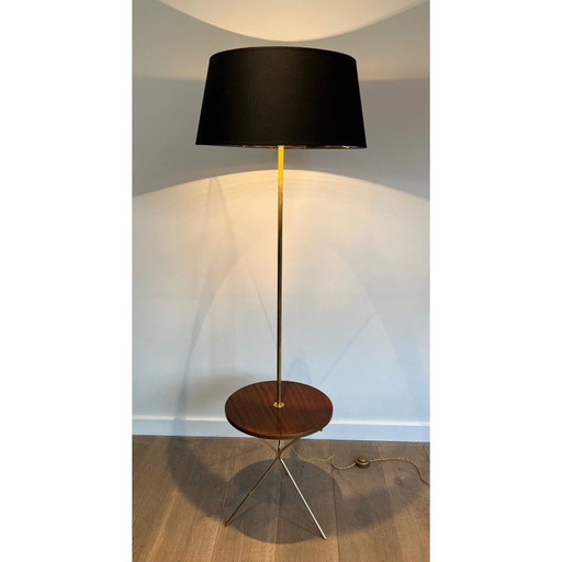 Lampadaire vintage en laiton et acajou, 1940