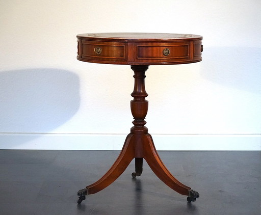 Ancienne table d'appoint anglaise avec plateau en cuir