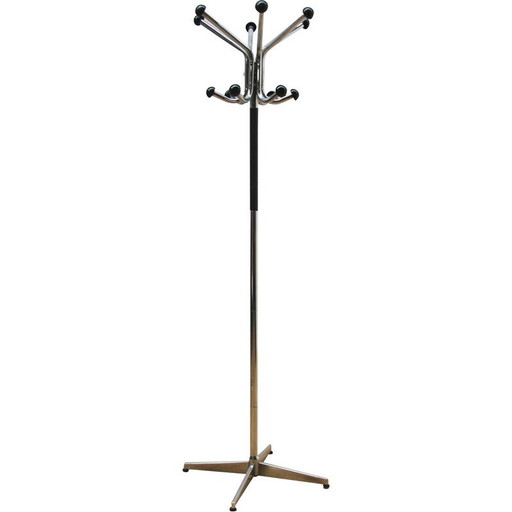 Porte-manteau industriel vintage en métal chromé et noir