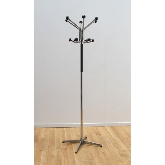 Image 1 of Porte-manteau industriel vintage en métal chromé et noir