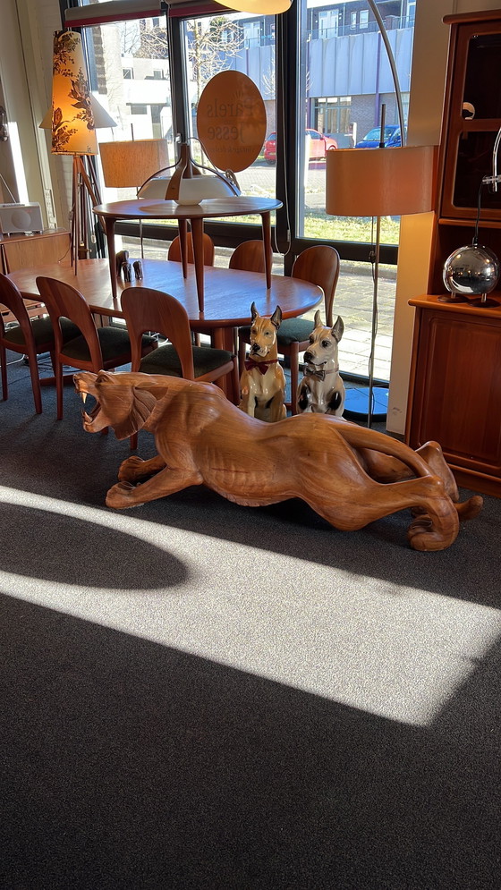 Image 1 of Xl Tigre en bois fabriqué à la main