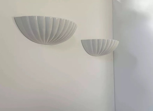 2X D'Applique Vintage Coquillages, Porcelaine Blanche, France 1970