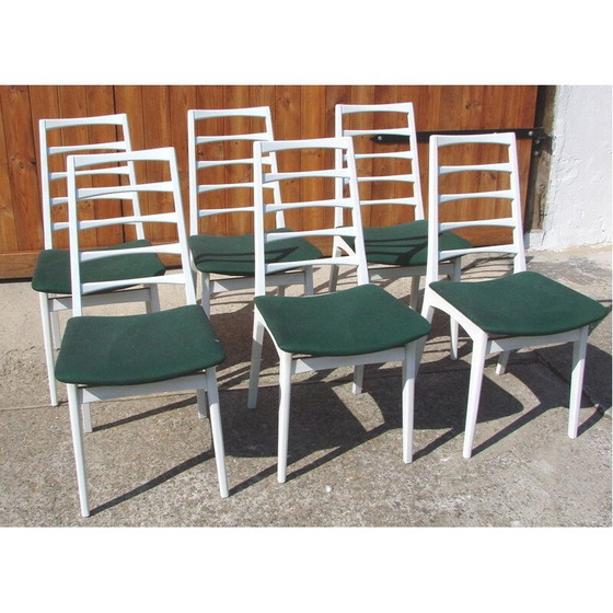 Image 1 of Ensemble de 6 chaises vintage en bois et tissu, 1970