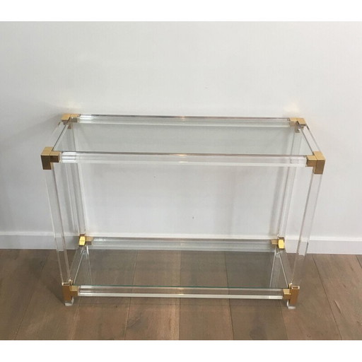 Console vintage en plexiglas et coins dorés 1970