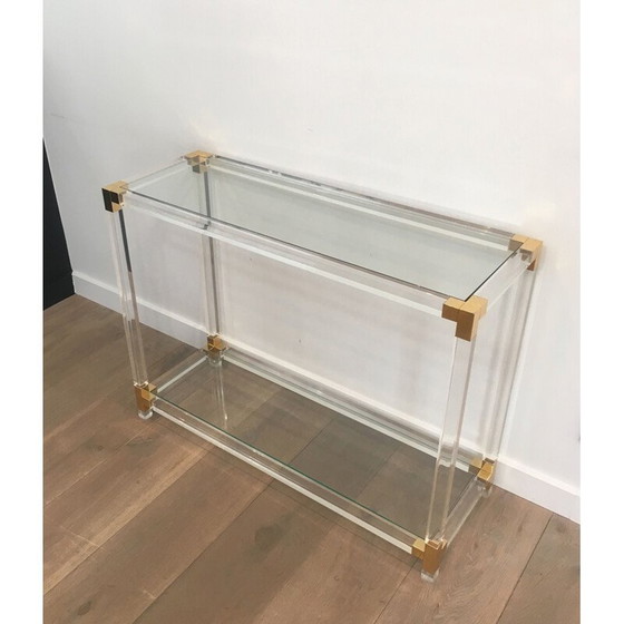 Image 1 of Console vintage en plexiglas et coins dorés 1970