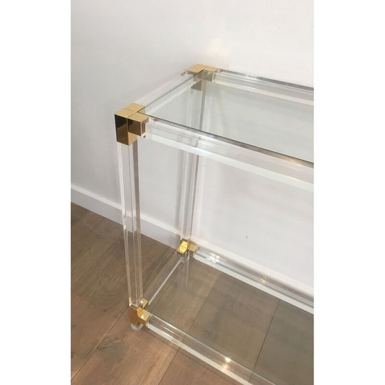 Image 1 of Console vintage en plexiglas et coins dorés 1970