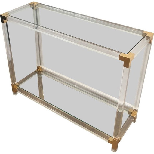 Console vintage en plexiglas et coins dorés 1970