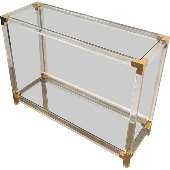 Image 1 of Console vintage en plexiglas et coins dorés 1970