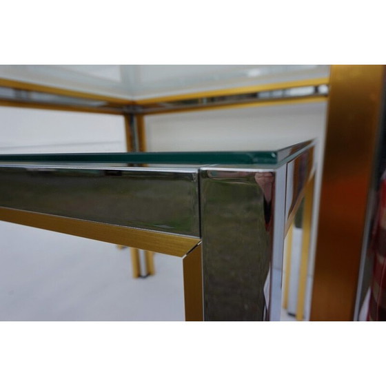 Image 1 of Ensemble de 3 tables basses vintage en métal chromé et doré, 1970