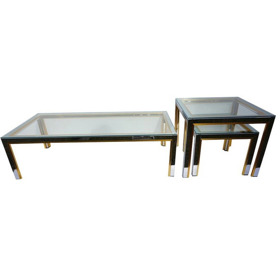 Image 1 of Ensemble de 3 tables basses vintage en métal chromé et doré, 1970