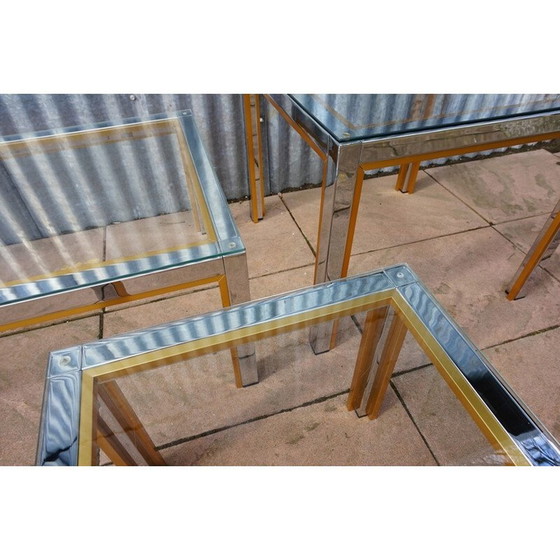 Image 1 of Ensemble de 3 tables basses vintage en métal chromé et doré, 1970