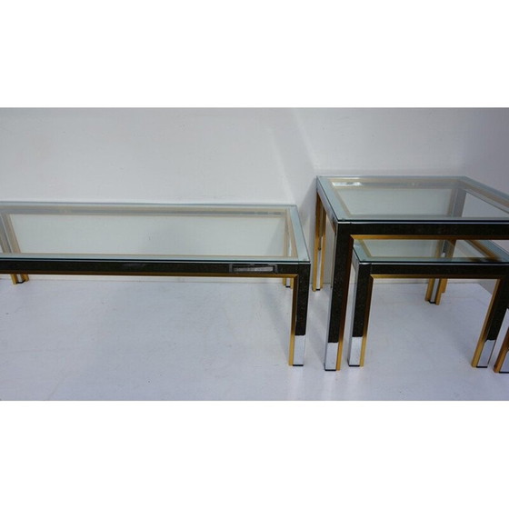Image 1 of Ensemble de 3 tables basses vintage en métal chromé et doré, 1970