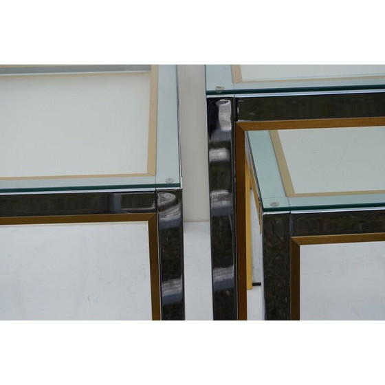 Image 1 of Ensemble de 3 tables basses vintage en métal chromé et doré, 1970