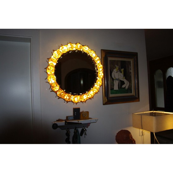 Image 1 of Miroir circulaire vintage en laiton doré par Christoph Palma pour Palwa, Autriche 1960