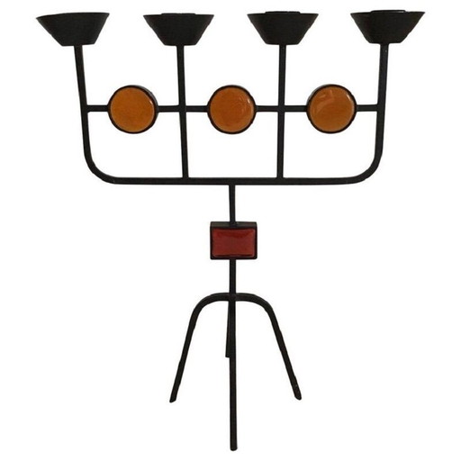Bougeoir vintage en métal et verre par Erik Hoglund, 1960