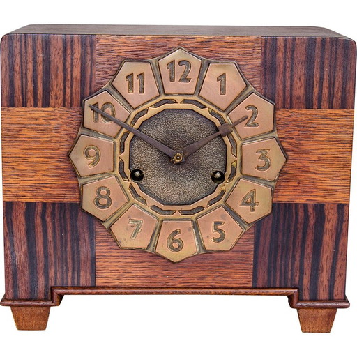 Pendule de cheminée Vintage Art Déco en bois de rose et chêne, 1920