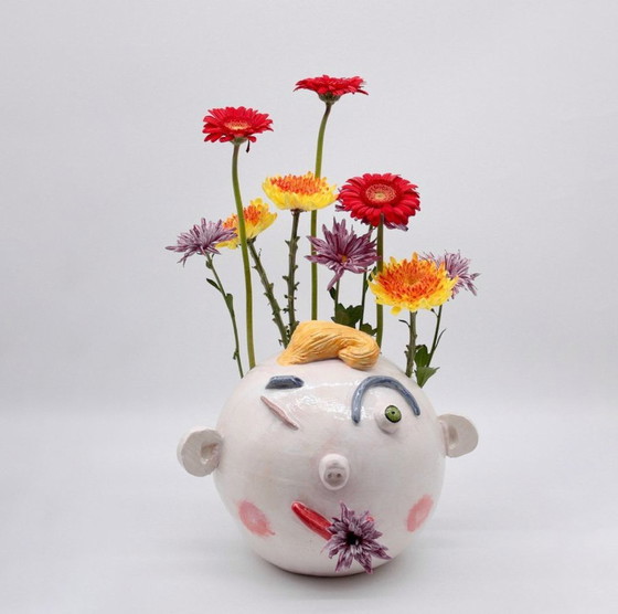Image 1 of Vase Artisanal Contemporain • Sculpture Bucolique • Tête Pique-Fleurs • Émail • Max Modolo • 2021