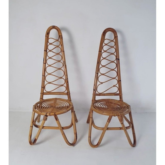 Image 1 of Paire de fauteuils italiens vintage en bambou à dossier haut, années 1950