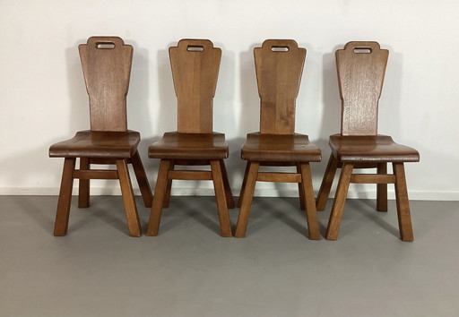 4 Chaises Vintage Brutalist Eiken Stoelen Seventies en Chêne