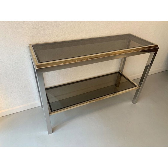 Console vintage bicolore en laiton chromé et verre, Italie 1970 (photo 4 of 11)