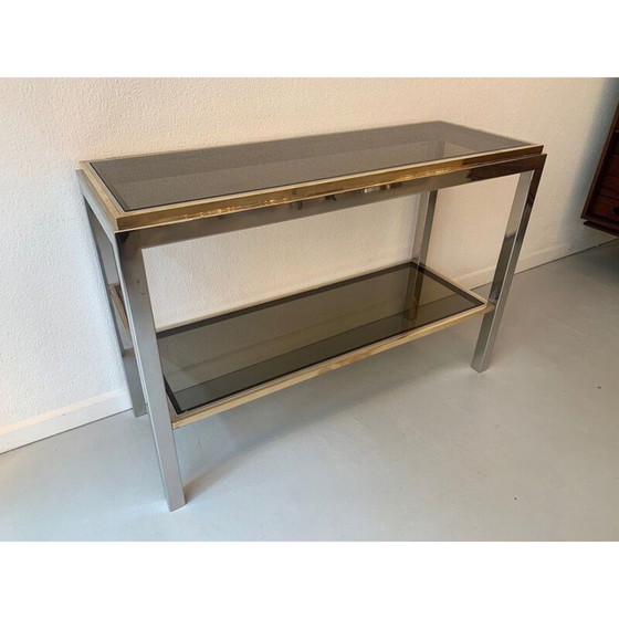 Console vintage bicolore en laiton chromé et verre, Italie 1970 (photo 3 of 11)
