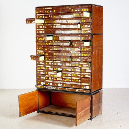 Armoire à cartes de bibliothèque vintage en bois, 1970