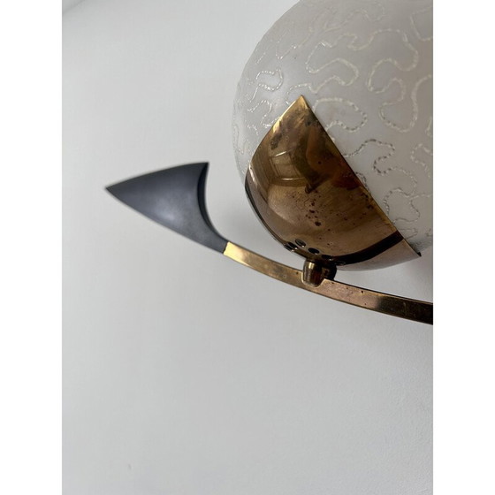 Image 1 of Applique vintage en laiton et verre opalin pour Arlus, France 1960