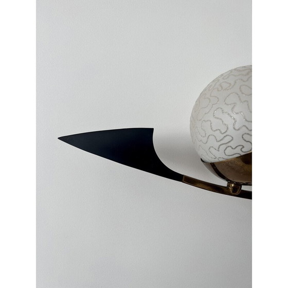 Image 1 of Applique vintage en laiton et verre opalin pour Arlus, France 1960