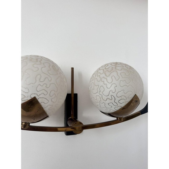 Image 1 of Applique vintage en laiton et verre opalin pour Arlus, France 1960