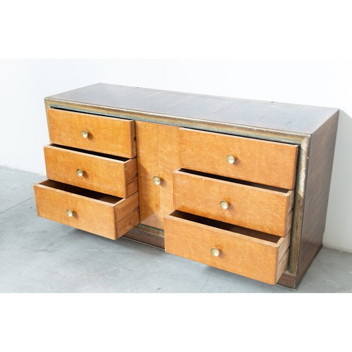 Commode vintage en racine de bouleau et laiton, Italie 1950