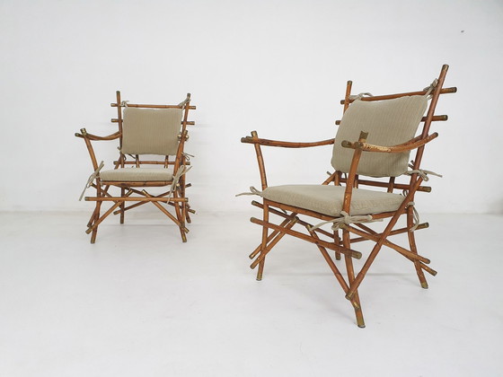 Image 1 of Ensemble de deux chaises à bras en bambou, Italie, années 1960