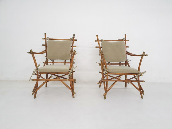 Image 1 of Ensemble de deux chaises à bras en bambou, Italie, années 1960