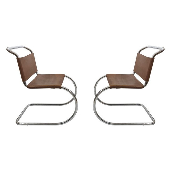 Image 1 of Paire de chaises de salle à manger Ludwig Mies Van Der Rohe MR10 en cuir et chrome