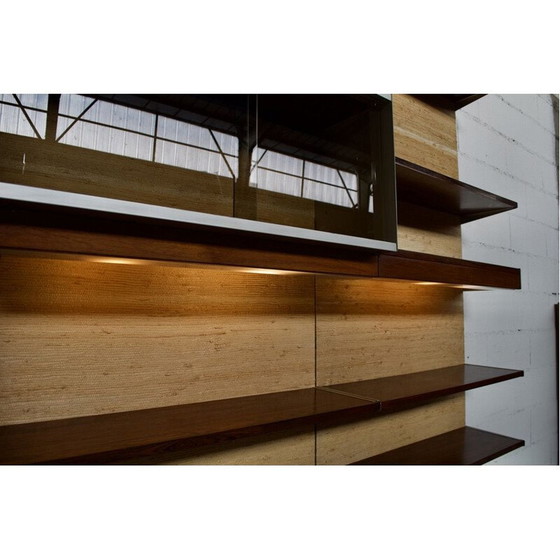 Image 1 of Système mural modulaire vintage en bois et raphia par Georges Frydman pour Efa, 1970