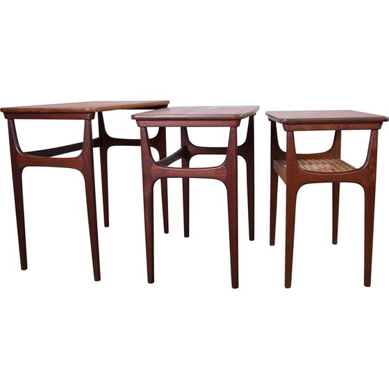 Image 1 of Tables gigognes vintage danoises en teck et rotin par Erling Torvits pour Heltborg Mobler, 1960