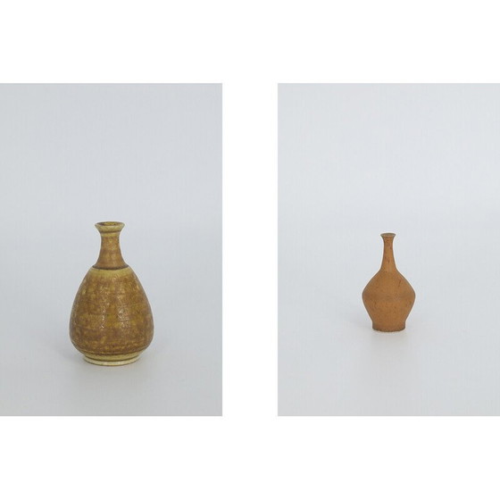 Image 1 of Ensemble de 4 vases vintage en grès brun par Gunnar Borg pour Gunnars Keramik Höganäs, Suède 1960