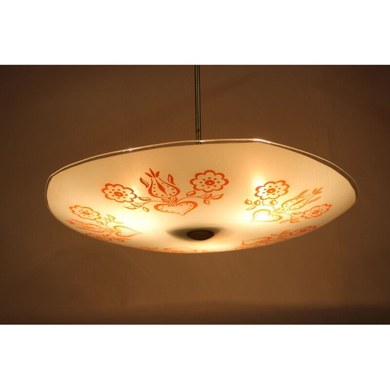 Image 1 of Lampe suspendue vintage en métal et verre coloré, Tchécoslovaquie 1960