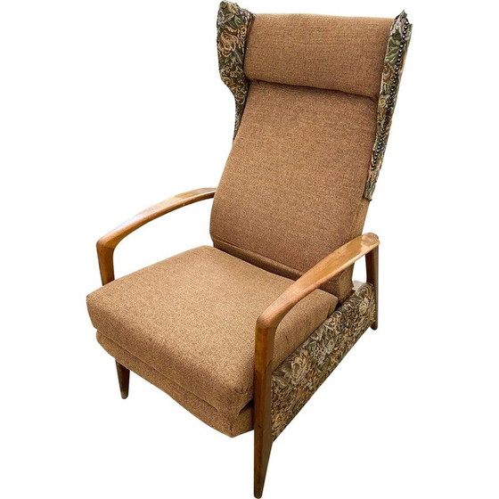 Image 1 of Fauteuil vintage en tissu avec accoudoirs en teck, Allemagne 1970