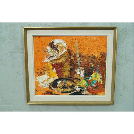 Peinture à l'huile abstraite scandinave vintage sur toile par Einar Persson, 1960