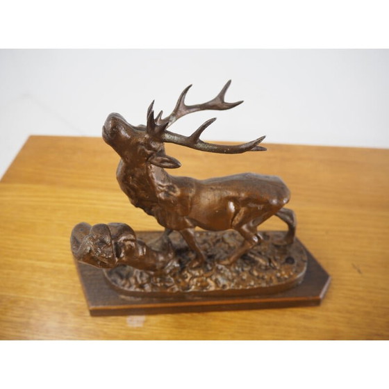 Image 1 of Sculpture vintage en alliage de cerf, Tchécoslovaquie 1960