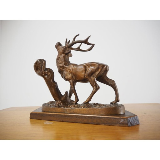 Sculpture vintage en alliage de cerf, Tchécoslovaquie 1960